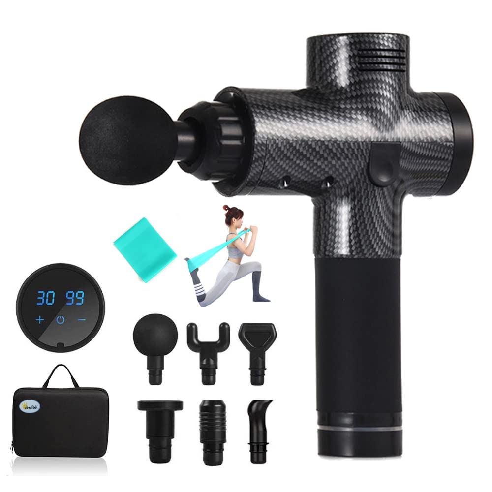 AnneFish Massage Gun with 6 Heads & 30 Speeds, Percussion Therapy for Deep Tissue, Relieving Muscle Soreness (Includes Free Yoga Band)