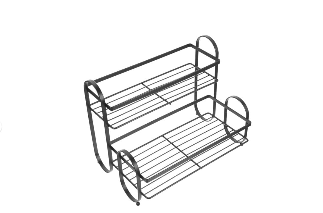 2-Tier Spice Rack Organiser, Kitchen Counter Storage Shelf, Black Metal
