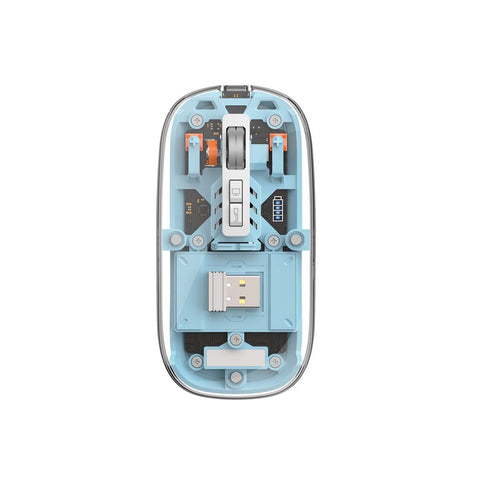 WIWU WM105 Crystal Transparent Magnatic Wireless Mouse, Dual-bluetooth +2.4G three-mode, Can connect three devices at the same time - Blue