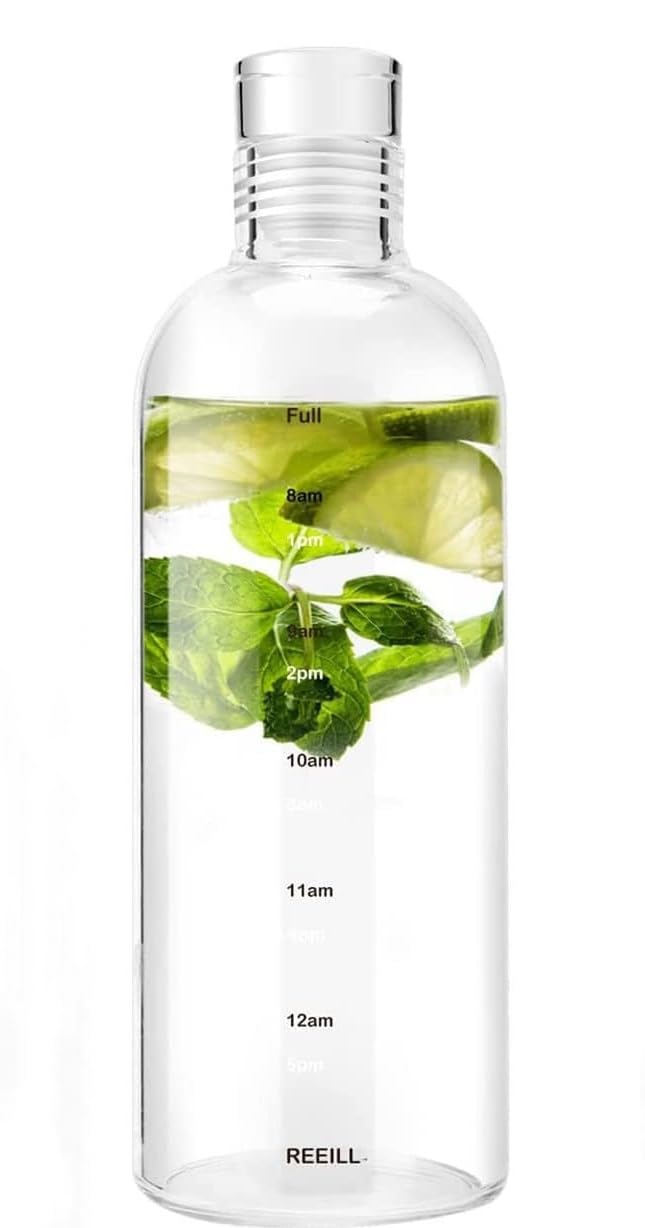 TRASSLE Water bottle,high borosilicate drinking Glass with printed time scale, sports water bottle, gym office outdoor sports and exercise (750ML)