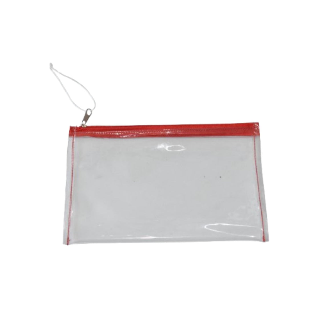 Transparent Pencil Case, Multi-coloured Zipper, Zipper Closure, 20 x 8 x 3 cm (Red)