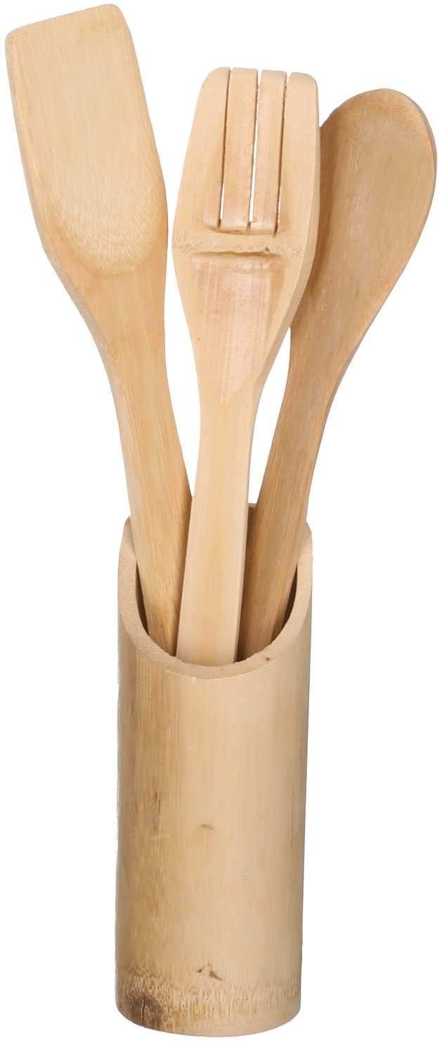 elyassin Cooking wood spoon set with cup holder 3 piece - assorted colors