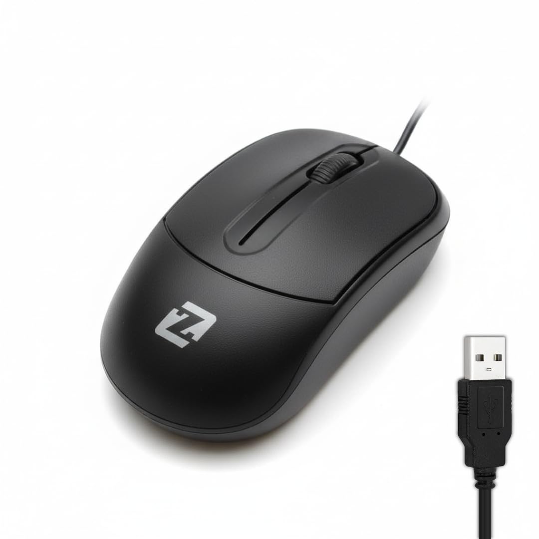 USB Mouse 480 MBPS, 1000 DPI MAX, Black, Plug and Play, Compatible with Windows And Mac OS