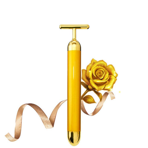 Beauty Bar 24k Golden Pulse Facial Face Massager, Electric Sonic Energy T Shape Arm Eye Nose Head Massager Instant Face Lift Anti-Wrinkles Skin Tightening Face Firming