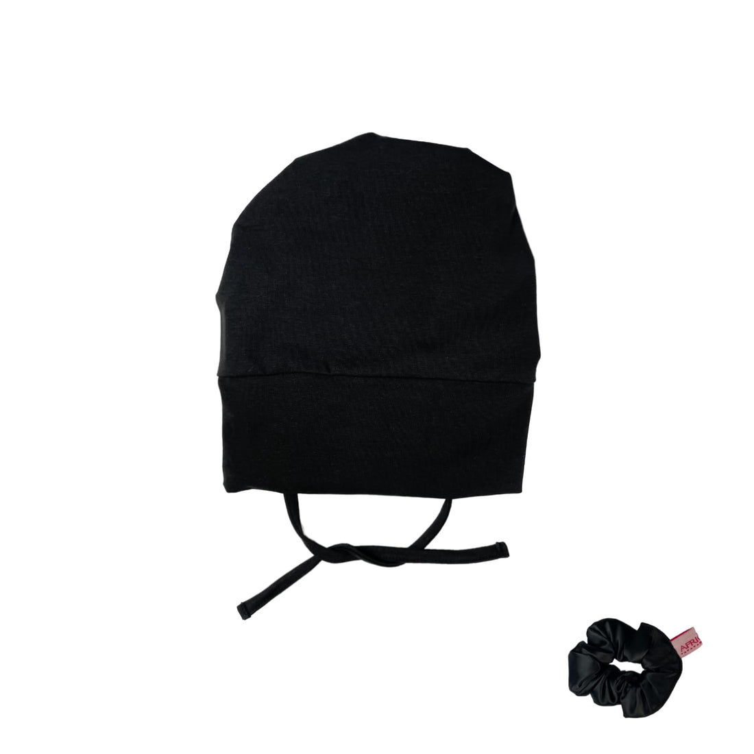 Africana Hijab Silky Bonnet with Scrunchie, Black, Adjustable Tie