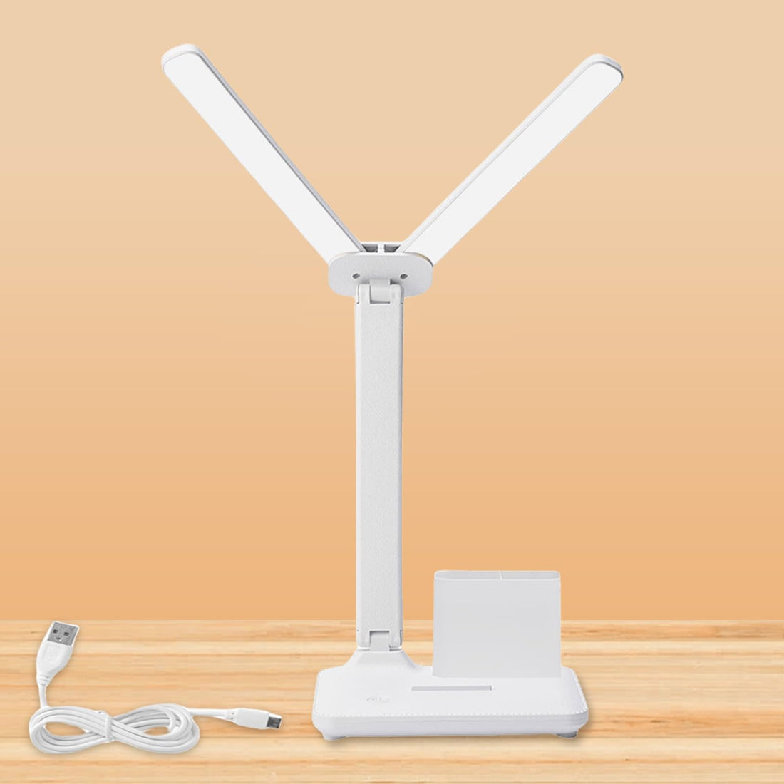 LED Desk Lamp: Double Head Desk Lamp Dimmable, 3 Colour Temperatures, 5 Brightness Levels, USB Charging LED Bedside Lamp with Pen Holder for Readers, Children, Learning