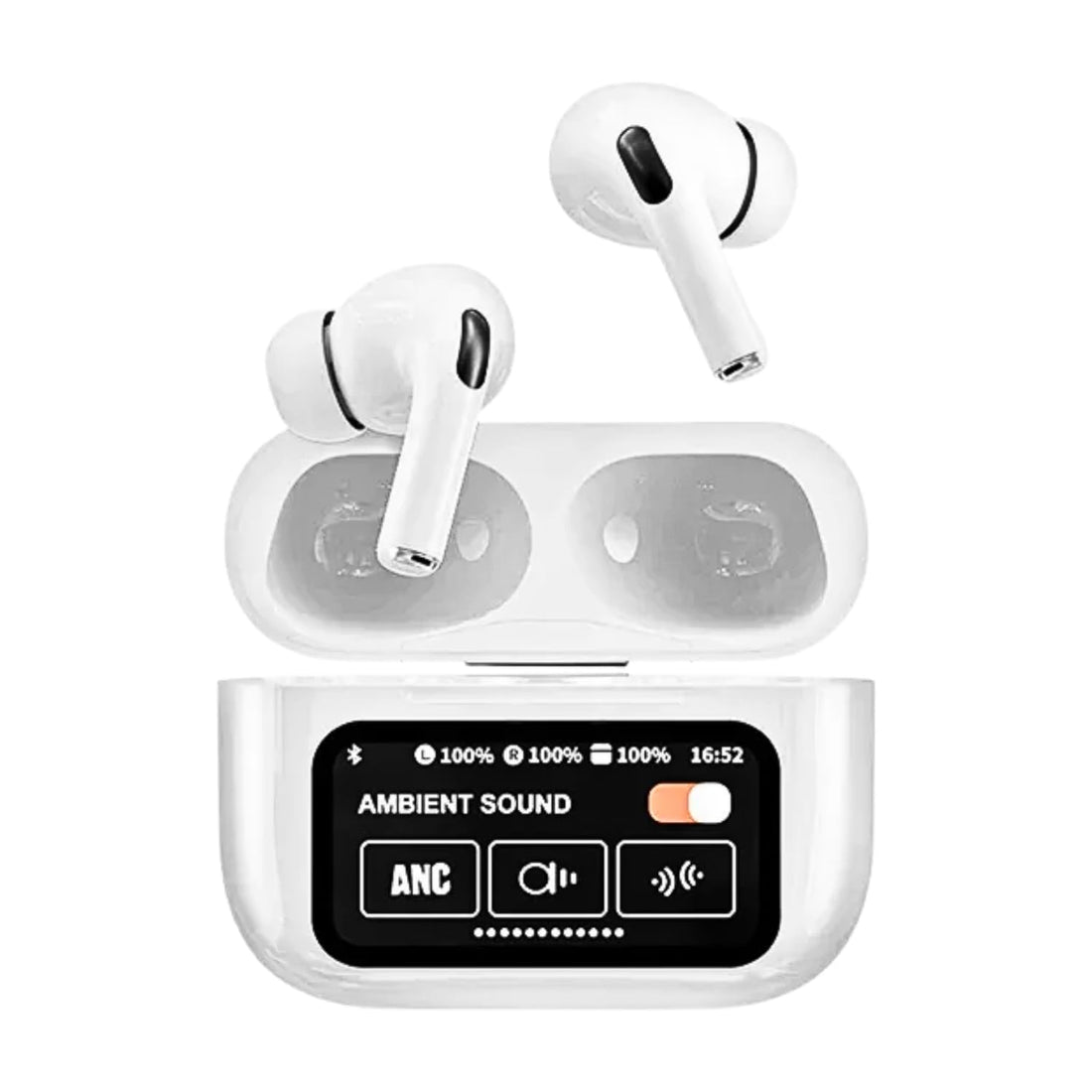 CPHUSA A9 Pro Noise Cancelling Bluetooth Earbuds - Wireless Earbuds with 13 Functions, LED Display, Mic, & USB Charging - Compatible with iPhone & Android (White)