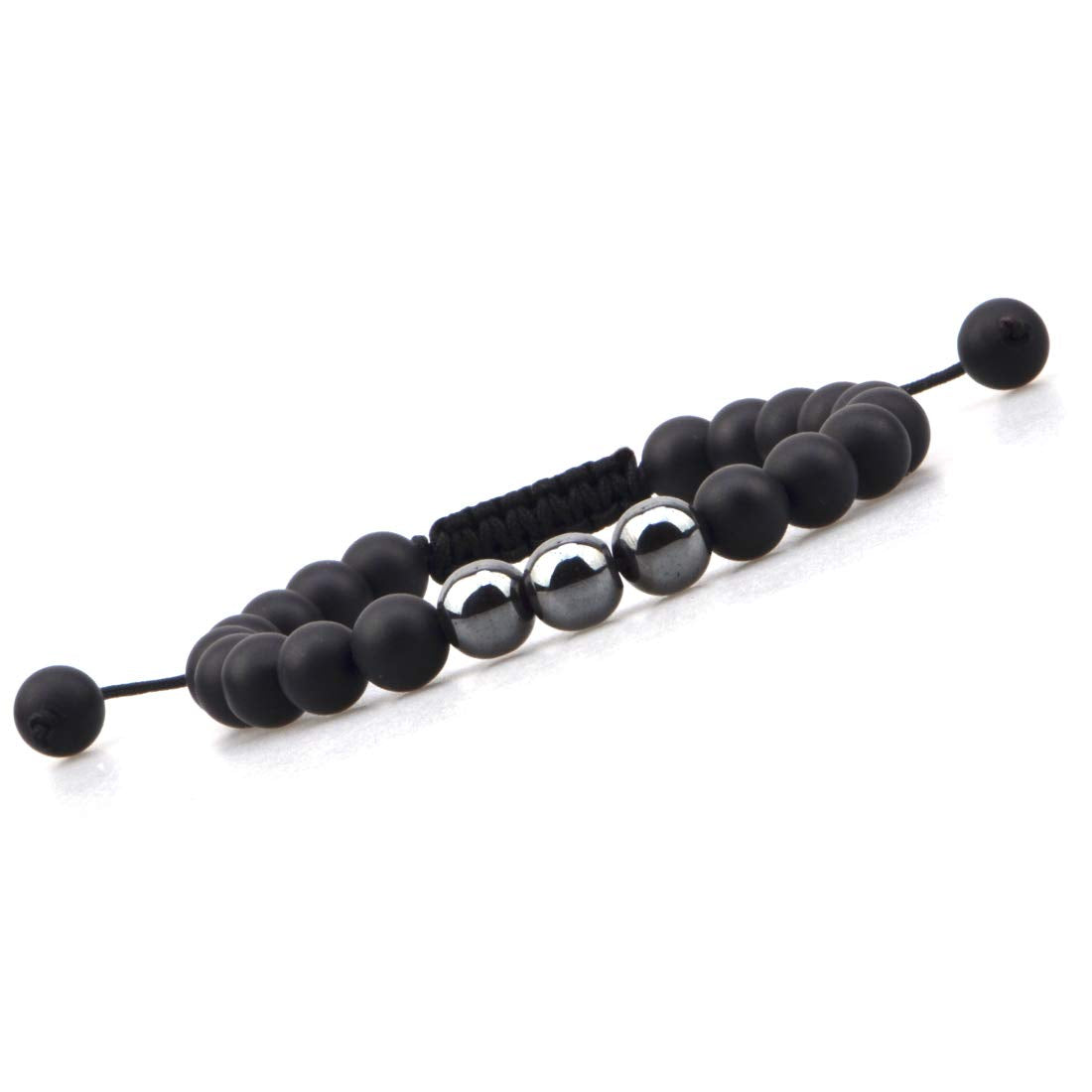 ICAI Beads Bracelets for Men Women - 8mm Black Matte Agate with Hematite Black Beads Bracelet Adjustable Stress Relief Yoga Beads Natural Diffuser Healing Essential Oil Anxiety Aromatherapy Bracelets