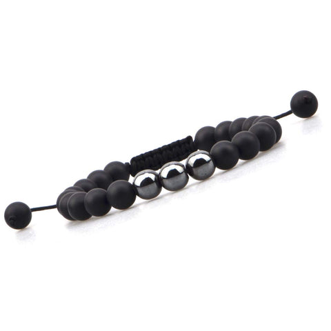 ICAI Beads Bracelets for Men Women - 8mm Black Matte Agate with Hematite Black Beads Bracelet Adjustable Stress Relief Yoga Beads Natural Diffuser Healing Essential Oil Anxiety Aromatherapy Bracelets