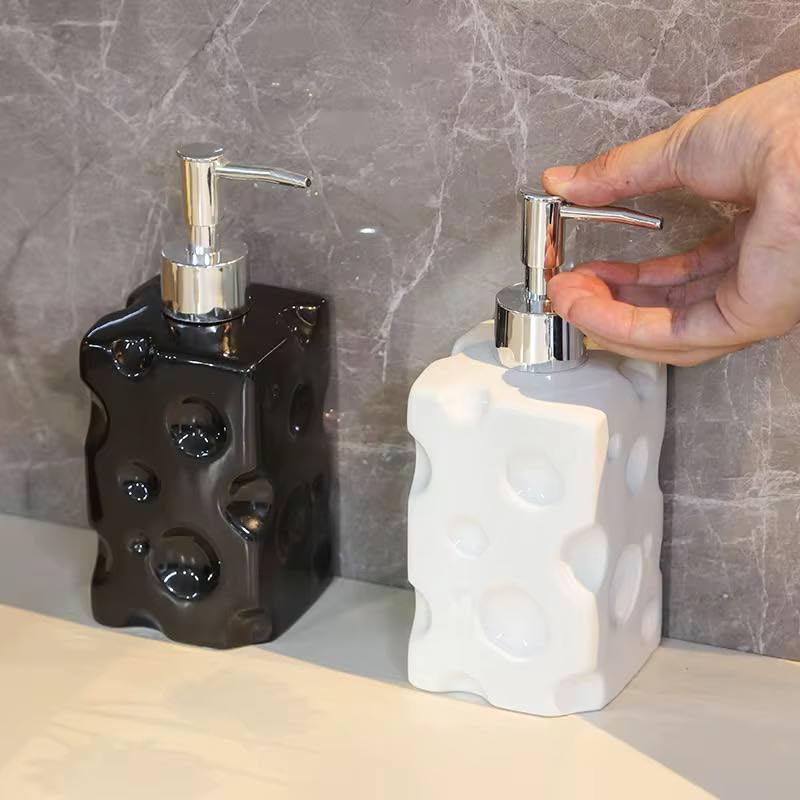 Generic Modern Textured Soap Dispenser, Decorative Acrylic Bathroom Pump Bottle, Black and White, Dimpled Design .sa