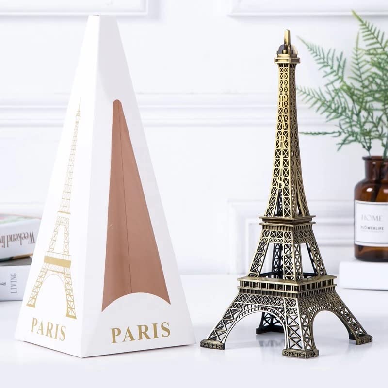 Antique Finish 3D Metal Paris Eiffel Tower Craft Landmark Building Statue for Cabinet, Office, Gifts Decorative Showpiece (10 x 25 X-Large)