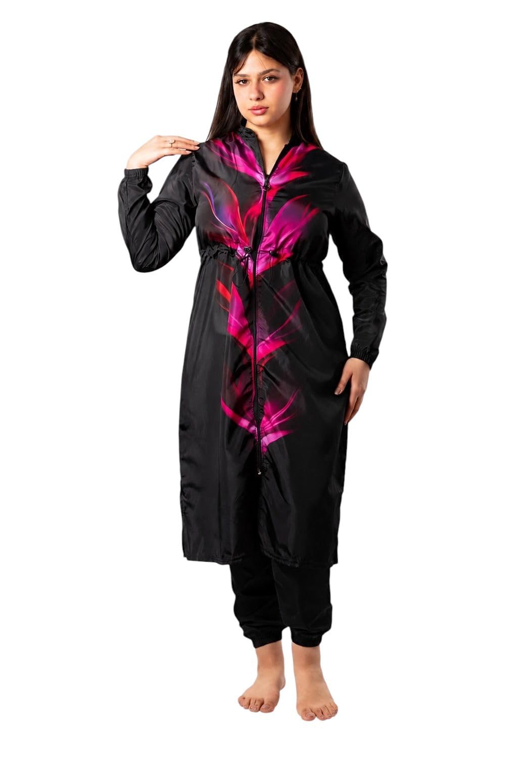 Burkini Swimsuit for Women 4 Pieces Turproof Big Size Zipper Tunic Pants Bonnet Tank Top Quick Dry Material Beach Swimwear