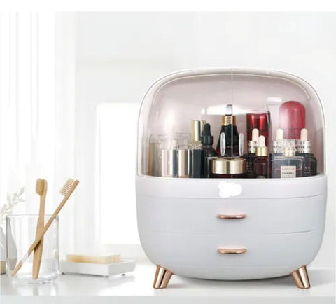 Cosmetic Organizer with Acrylic Door, White, 2-Drawer Storage Case, small size, Vanity Display Stand for Makeup and Beauty Accessories .za