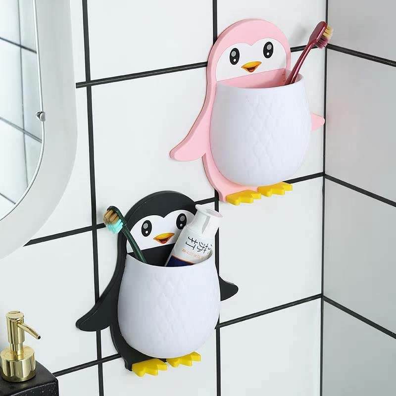 Penguin Shaped Bathroom Organizer, Multi-Colour, Plastic, Silicone Adhesive, Multi-Use for Bathroom, Office, Bedrooms (2)