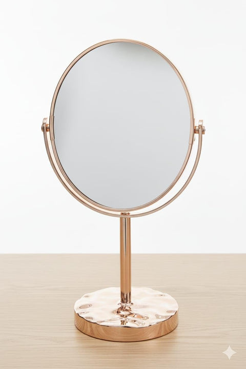 Rotating Makeup Mirror with Base, Rose Gold Round Makeup Mirror with Plastic Base, Home Decoration