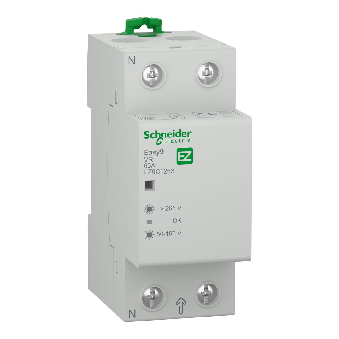 Schneider Easy9 EZ9C1263, 2P 63A Voltage Relay, Home Protection Device Against Surge and Low Voltage Surge