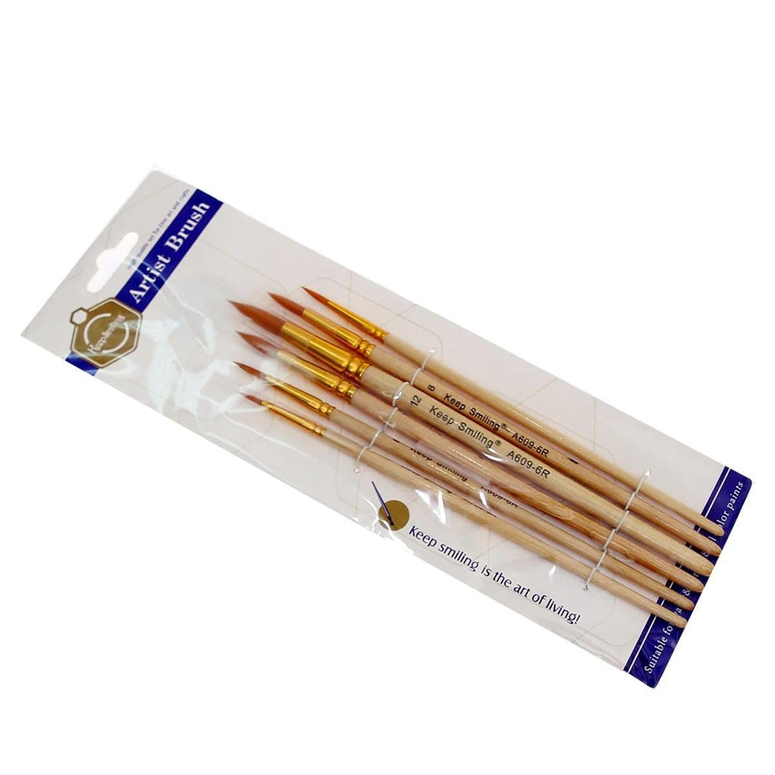 S and A A609-6R Keep Smiling Round Paint Brush 6-Piece Set, No. 2/4/6/8/10/12