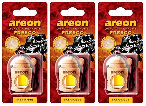 Areon Fresco Car Fragrance Black Crystal Hanging Glass Fragrance Bottle Wooden Pendant Mirror 4 ml (Pack x 3)