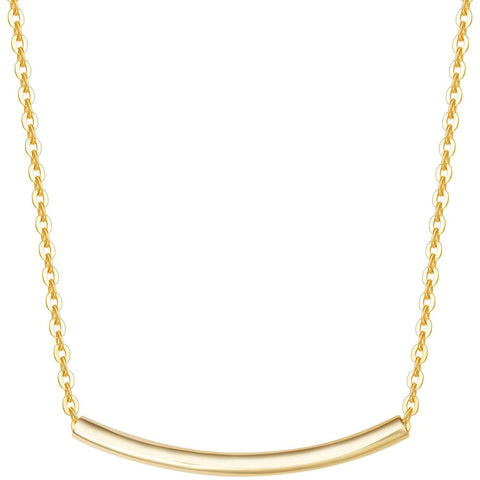 18K Real Gold Plated On Stainless Steel Classic Tube Curve Bar Pendant Simple Basic Daily Wear Necklace Jewelry for Women By Julia Store