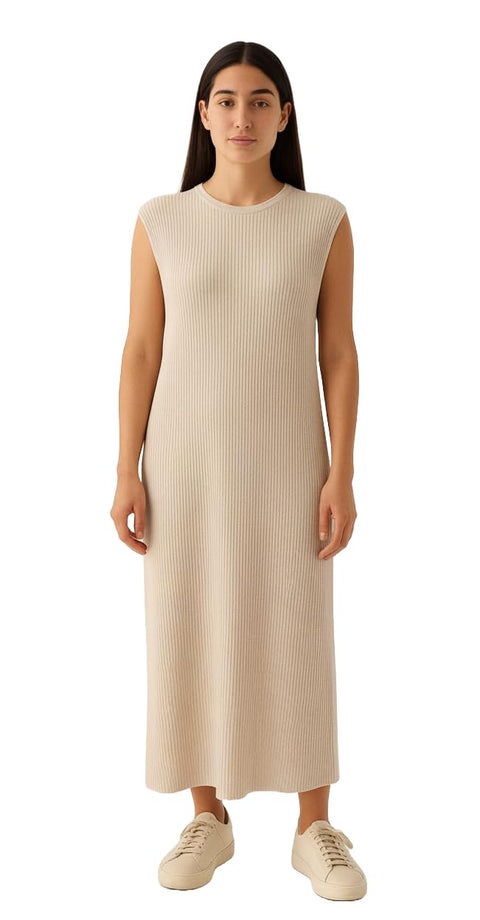 Women's Sleeveless Ribbed Knit Maxi Dress | Casual Crewneck Tank Dress | Minimalist Long Summer Sundress (93% cotton 7% lycra)