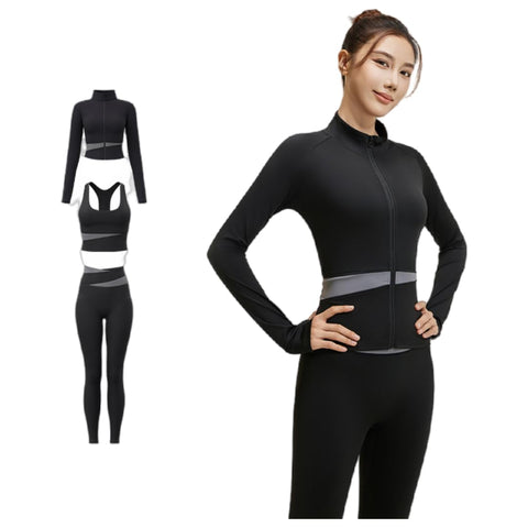 Women's 3pcs Seamless Workout Outfits Sets, Yoga Sportswear Tracksuit Leggings and Stretch Sports Bra Fitness