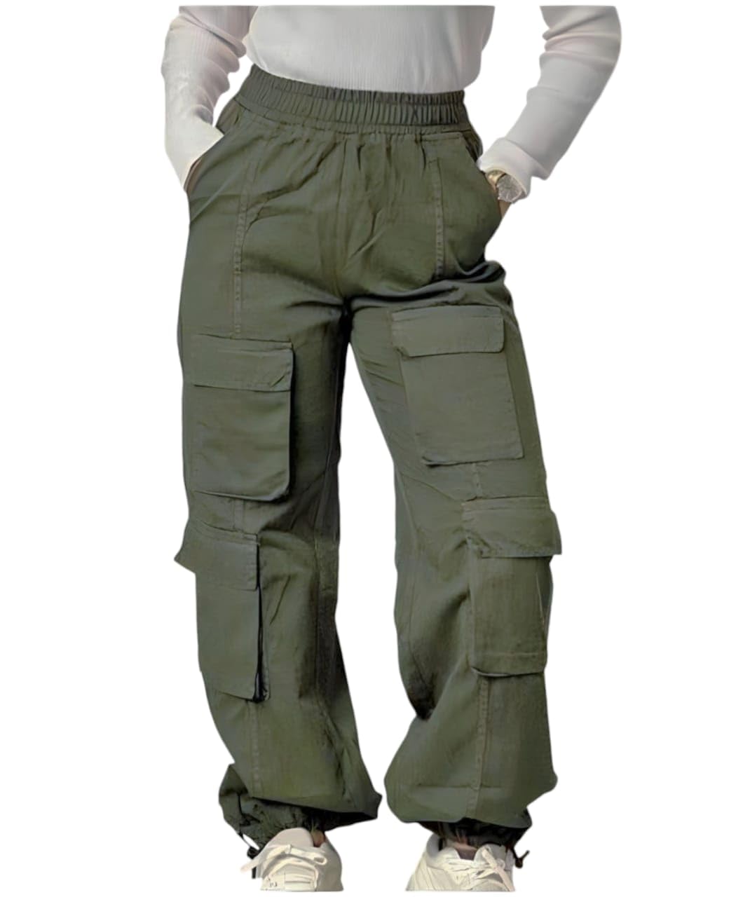 High Waist Cargo Parachute pants- Olive
