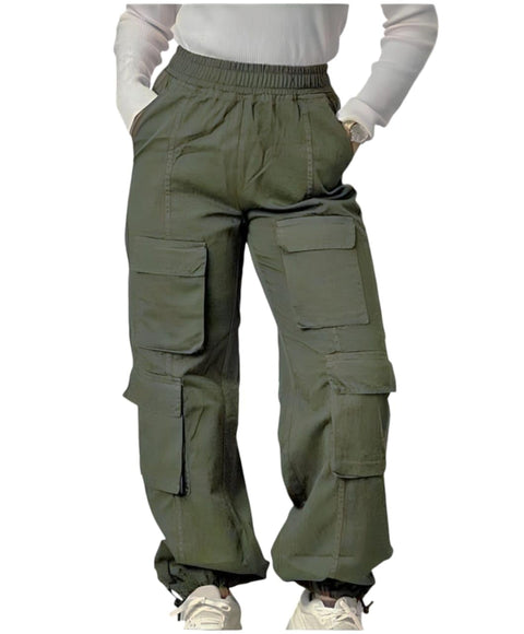 High Waist Cargo Parachute pants- Olive