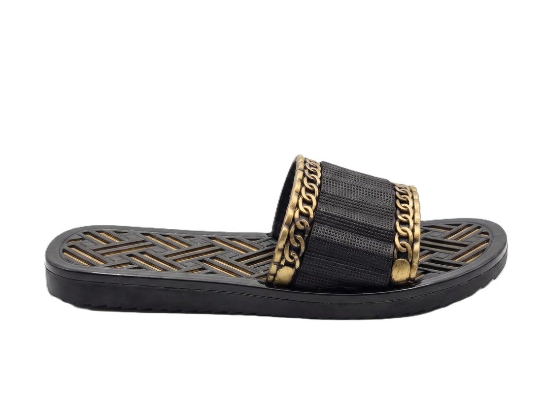 Project Z Project Z Women's Slipper - Ultra Soft Comfort Medical EVA Sole - Gold Chain Embellished Casual Slippers for Home and Outdoor - Sizes 37-41