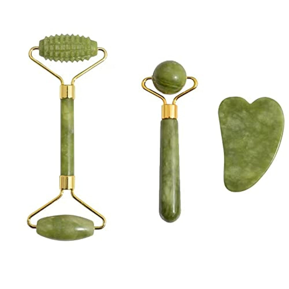 Natural Jade Roller Green Facial Massage Gua Sha Board Mushroom Massager Face Lifting Tool for Women