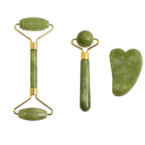 Natural Jade Roller Green Facial Massage Gua Sha Board Mushroom Massager Face Lifting Tool for Women