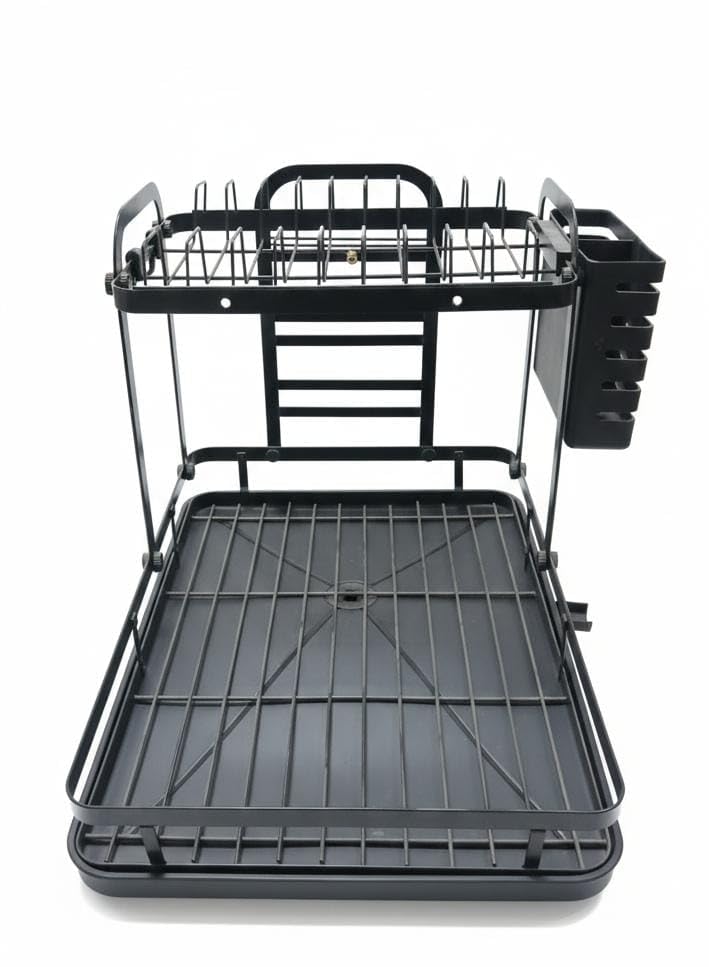 Spaceshoop 2-Tier Dish Drying Rack Rust-Resistant Metal Removable Utensil Holder 1 Piece Black