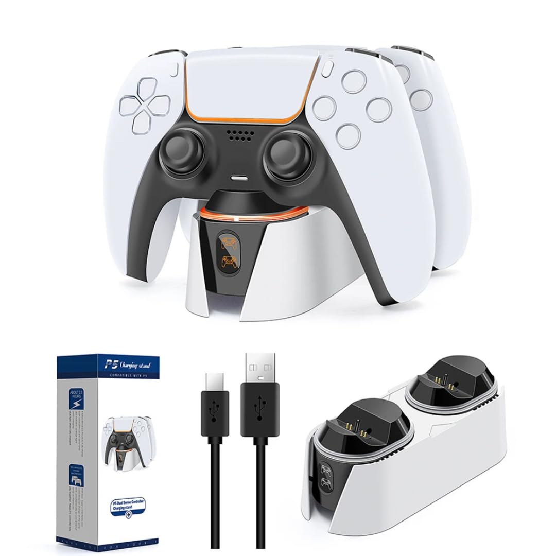 DualSense PS5 Charging Dock – Fast Charging Station for Two Controllers, Intelligent LED Indicators, Overcharge Protection - Black and White