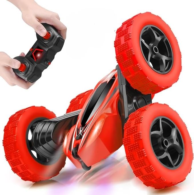 KIDSZONE RC Stunt Remote Control Car – 360° Rotating Off‑Road Drift Buggy with Headlights & Long‑Lasting Battery, High‑Speed Toy Car for Kids Ages 6‑12 (Red)