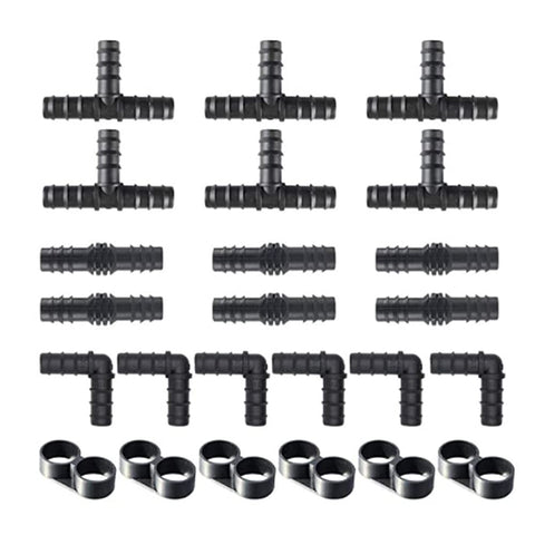 24/34Pcs Connectors Plastic Pipe Hose Irrigation Connector 16 MM(0.63 inch) Mixed Connectors for Garden Irrigation Systems