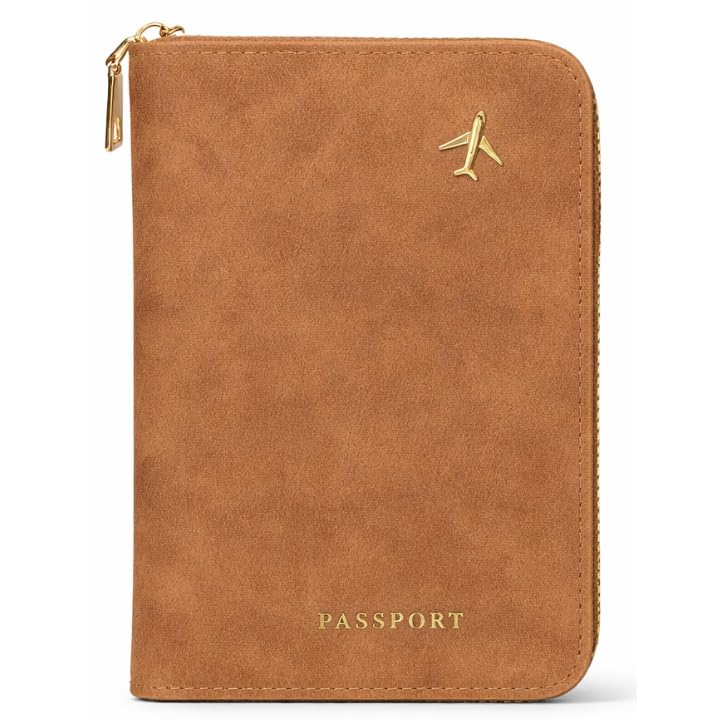 Passport Wallet for Women, PU Leather Passport Wallet, Minimalist Pink Passport Wallet with Zipper Card Slots (BROWN)