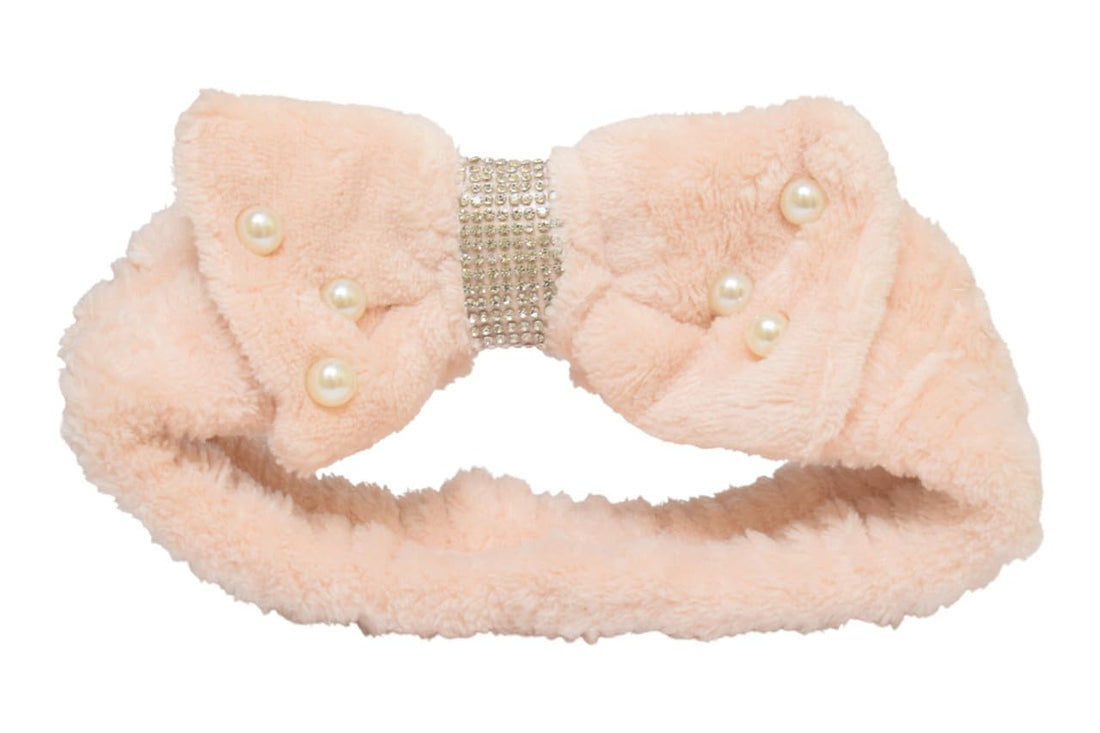 Daphne Headband With Bow & Beads Design For Girls - Biege