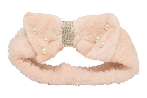Daphne Headband With Bow & Beads Design For Girls - Biege