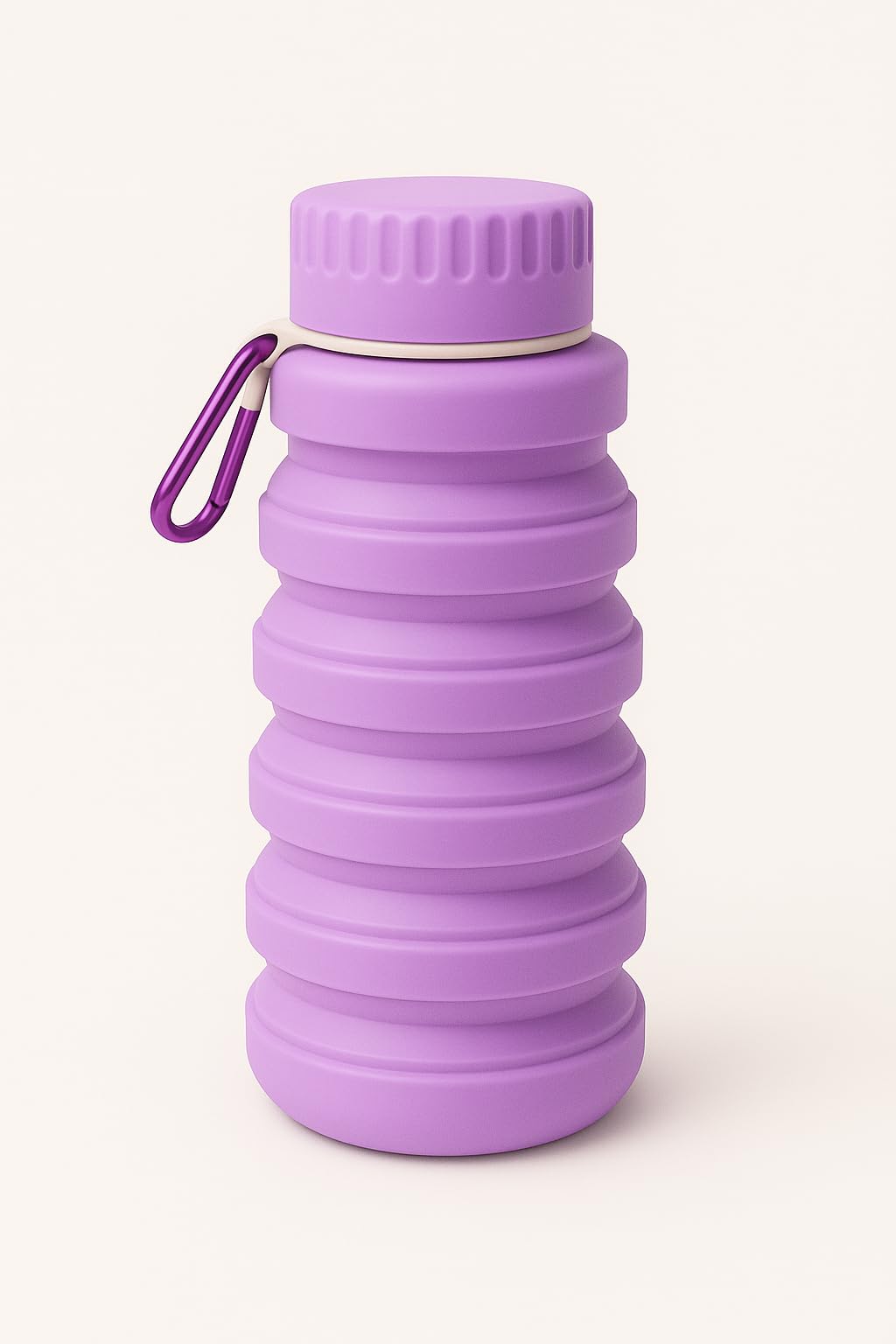 Collapsible Silicone Water Bottle, Leak-Proof, Foldable with Carabiner, BPA-Free for Travel, Hiking, Gym (Purple)