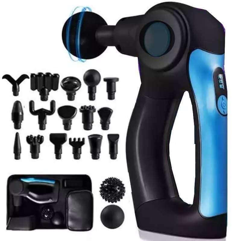 Phyzioline top Percussion Massage Gun with Digital Display, Dual Ball Heads, Rechargeable Battery, PERCUSSION MASSAGE GUN 4 SPEEDS W/17 HEADS & 2 BALLS 2000MAH BATTERY