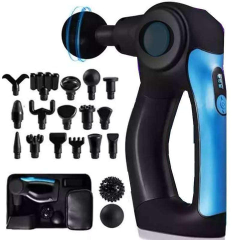 Phyzioline top Percussion Massage Gun with Digital Display, Dual Ball Heads, Rechargeable Battery, PERCUSSION MASSAGE GUN 4 SPEEDS W/17 HEADS & 2 BALLS 2000MAH BATTERY