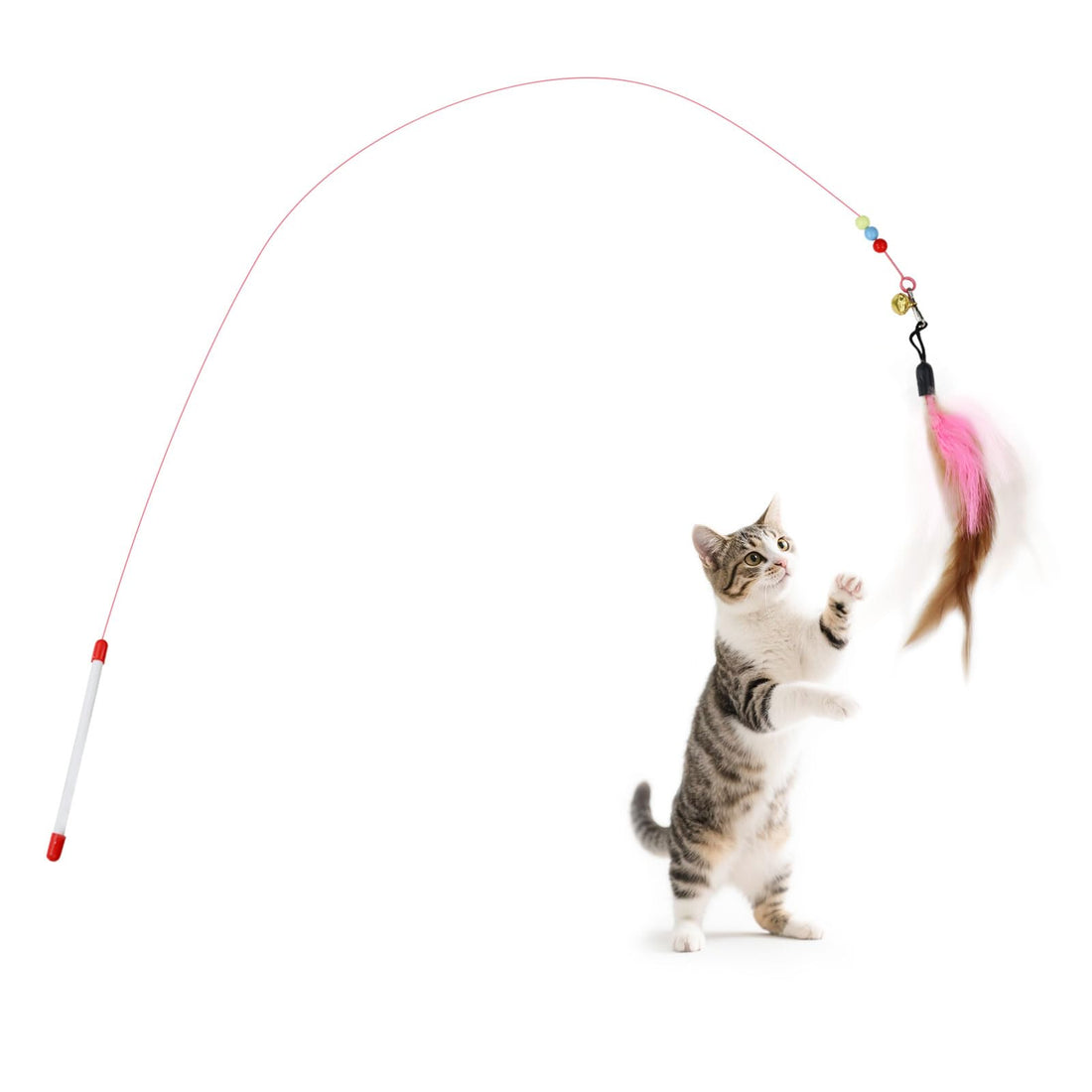 2 Pieces Interactive Cat Stick, Colourful Cat Toy with Bell and Feathers, Cat Wand for Kittens, Cats, Indoors, Outdoors, Play, Training (Multi-Colour)