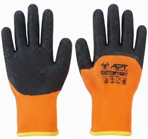 APT latex gloves with fleece lining size 9, Polyester,Size 9 (G300-A9)
