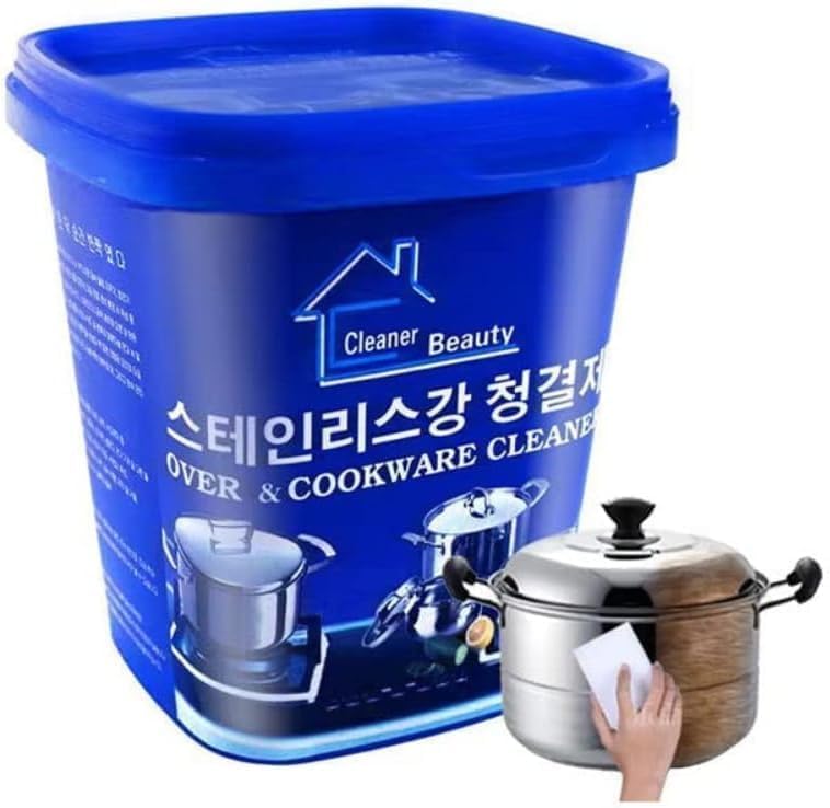 Stainless Steel Cleaning Paste 500g - Strong Grease Rust and Burn Mark Remover for Cookware Kitchen Utensils Tiles and Bathroom Sinks - Non Toxic Household Cleaner