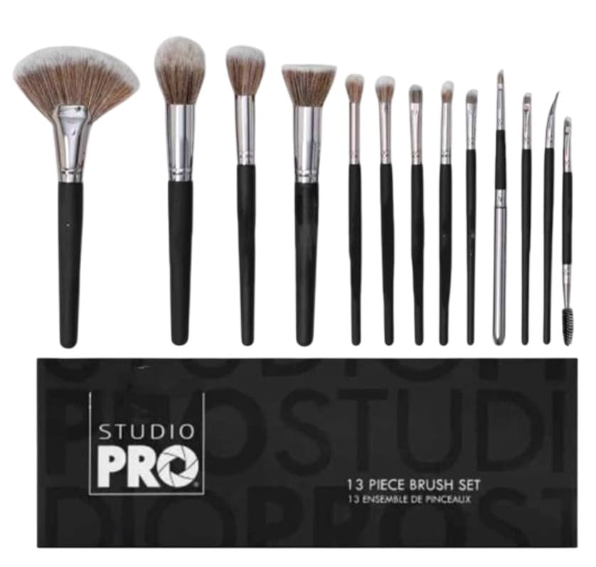 13 PCS Professional PRO Makeup Brushes Set with Case, Animal Hair, Black, Wand, Cosmetic Brushes for Face & Eyes