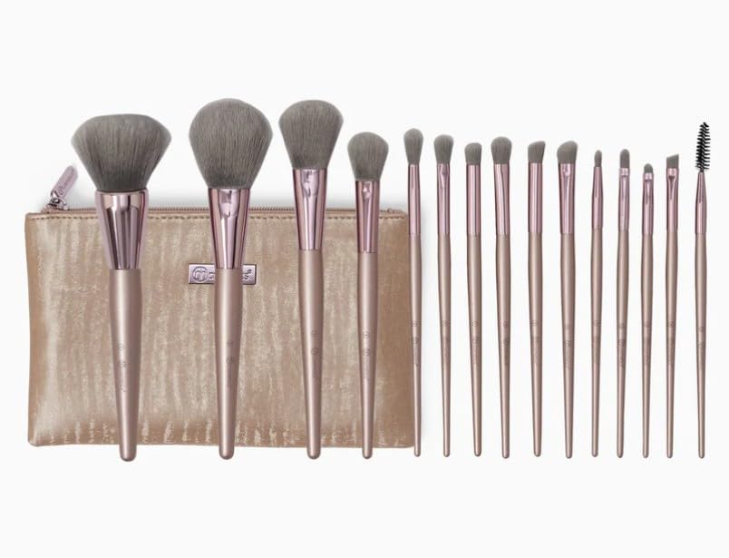 Makeup Brush Set with Case, Brushes, Natural Bristle Makeup, Brushes Set Professional, 15pcs-WITH BAG CAVER