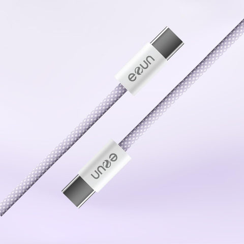 eeun Braided USB-C to USB-C, PD 100W Fast, 480Mbps Data Transfer, 2 years warranty (Light Purple)