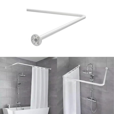 Adjustable Bathtub Curtain Rod (U or L Shape), Corner Curtain Rod 90x90x90cm, Rustproof Stainless Steel Shower Curtain Holder (White)