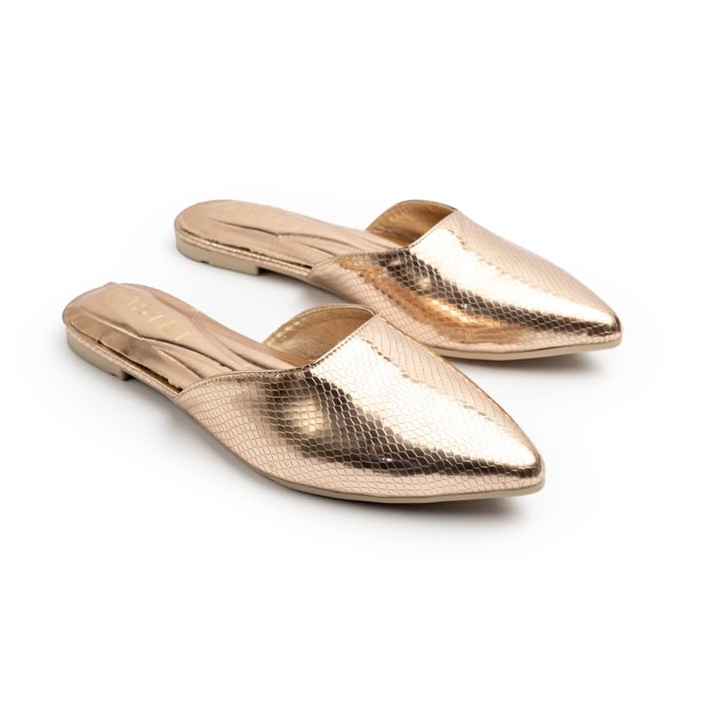BASTET Women shoes Metallic Pointed-Toe Flats Shiny PU Slip-On Shoes with Soft ed Insole - Color