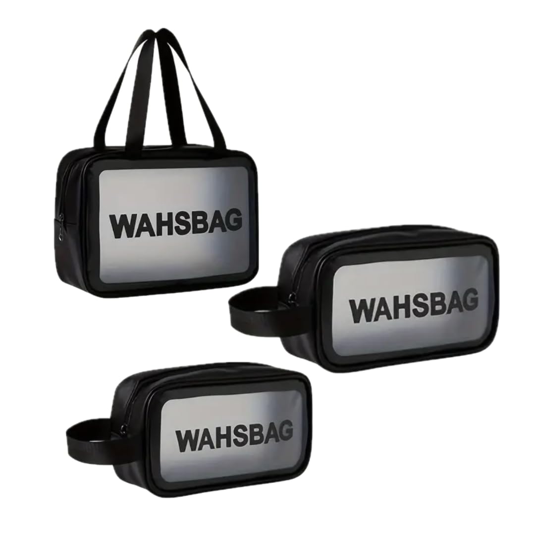 Pack of 3 Travel Cosmetic Bag, Toiletry Bag Women, Toiletry Bag, Men, Waterproof Toiletry Bag, Transparent Cosmetic Bag, Transparent Toiletry Bag, Cosmetic Makeup Bags (Black)
