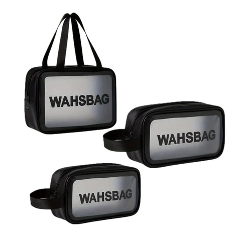 Pack of 3 Travel Cosmetic Bag, Toiletry Bag Women, Toiletry Bag, Men, Waterproof Toiletry Bag, Transparent Cosmetic Bag, Transparent Toiletry Bag, Cosmetic Makeup Bags (Black)